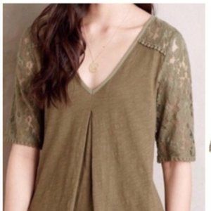 Anthropologie Meadow Rue Green Lace Sleeve Blouse